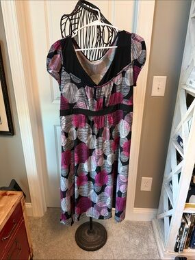Cato Black Midi Dress with Pink and Silver Circle Print